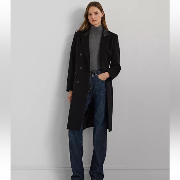 NEW Lauren Ralph Lauren Double Breasted Wool Blend Reefer Coat - Picture 1 of 16